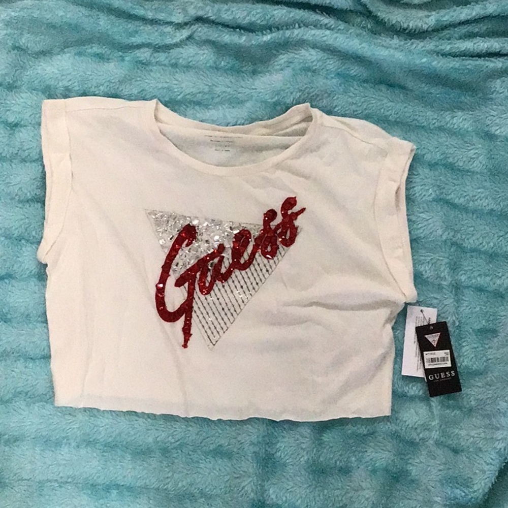 Cream short sleeve shirt with shred and silver sequence